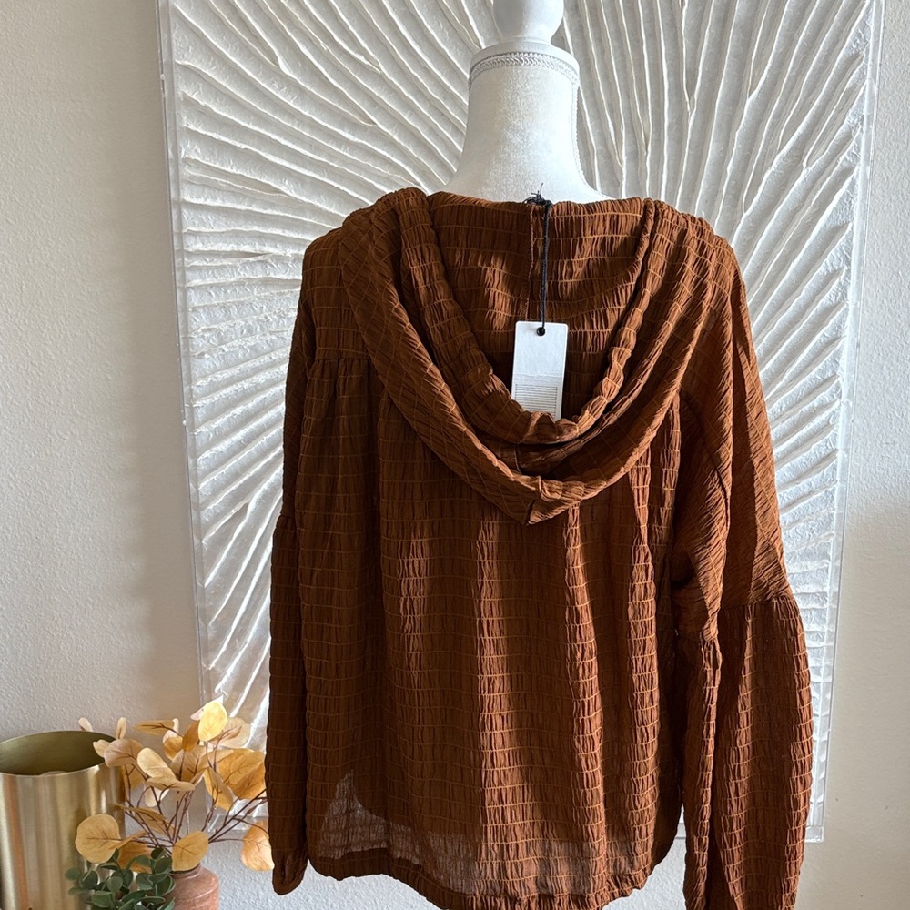 Cinnamon Smocked Button Up Hoodie Top - Picture 8 of 12